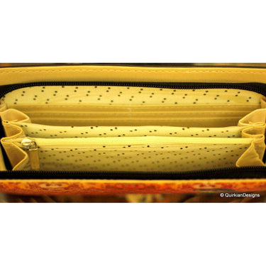 Orange Clutch, Faux Leather Purse,Traditional Indian Woman Digital Print